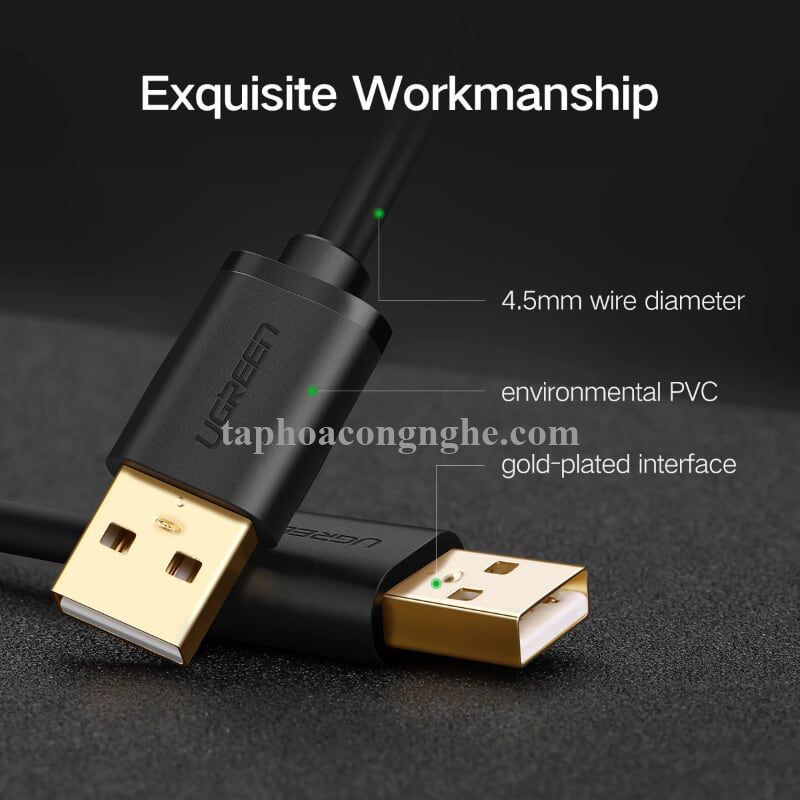 Ugreen 10308 0.5M màu Đen Cáp 2 đầu USB 2.0 vỏ nhựa PVC US102 30010308